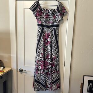 ELIZA J full length Floral Black and Pink Women's Dress